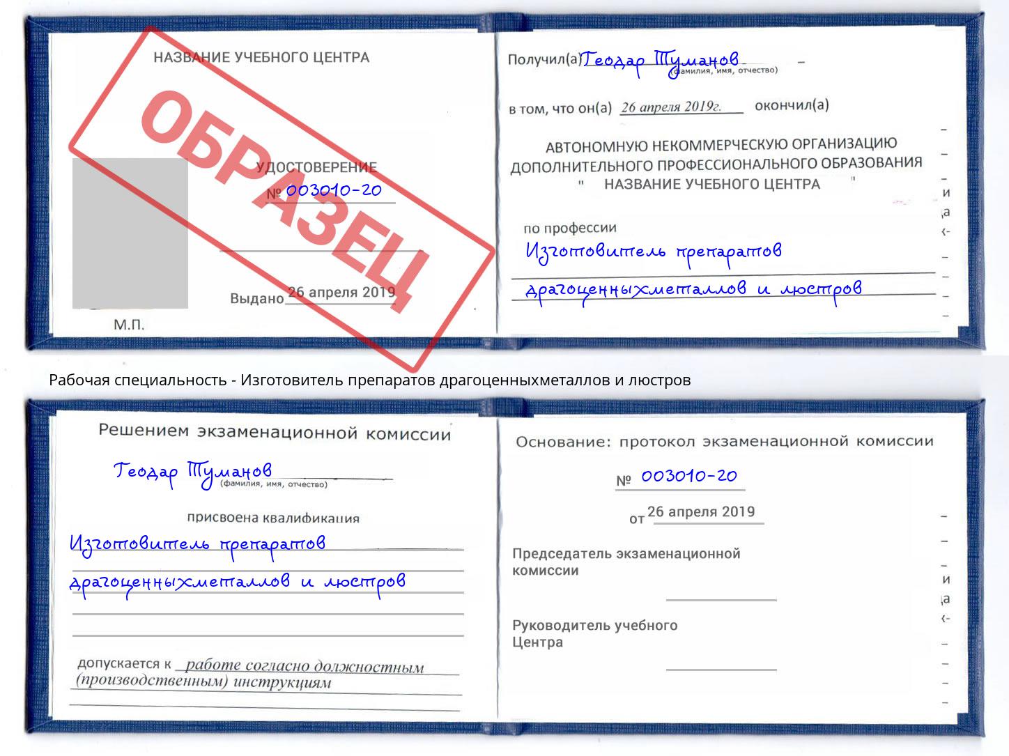 Изготовитель препаратов драгоценныхметаллов и люстров Сланцы