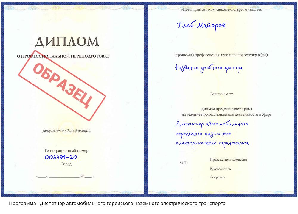 Диспетчер автомобильного городского наземного электрического транспорта Сланцы