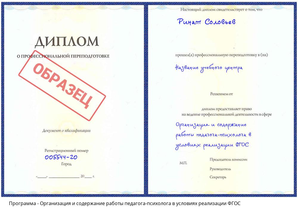 Организация и содержание работы педагога-психолога в условиях реализации ФГОС Сланцы