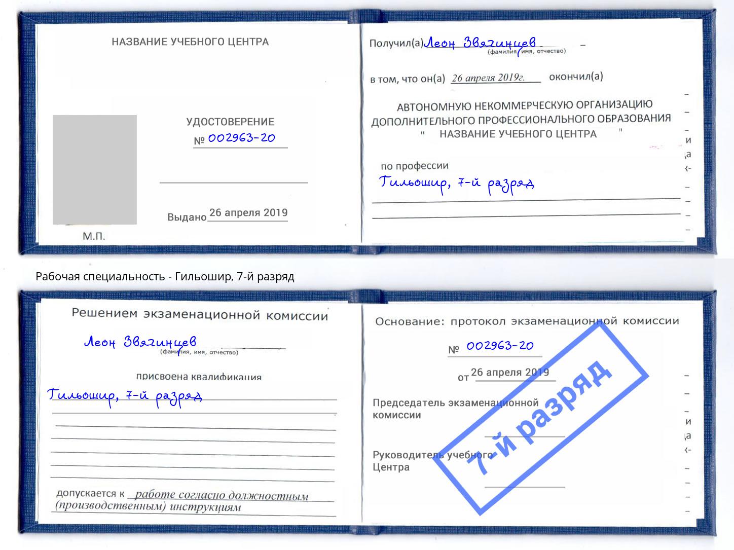 корочка 7-й разряд Гильошир Сланцы