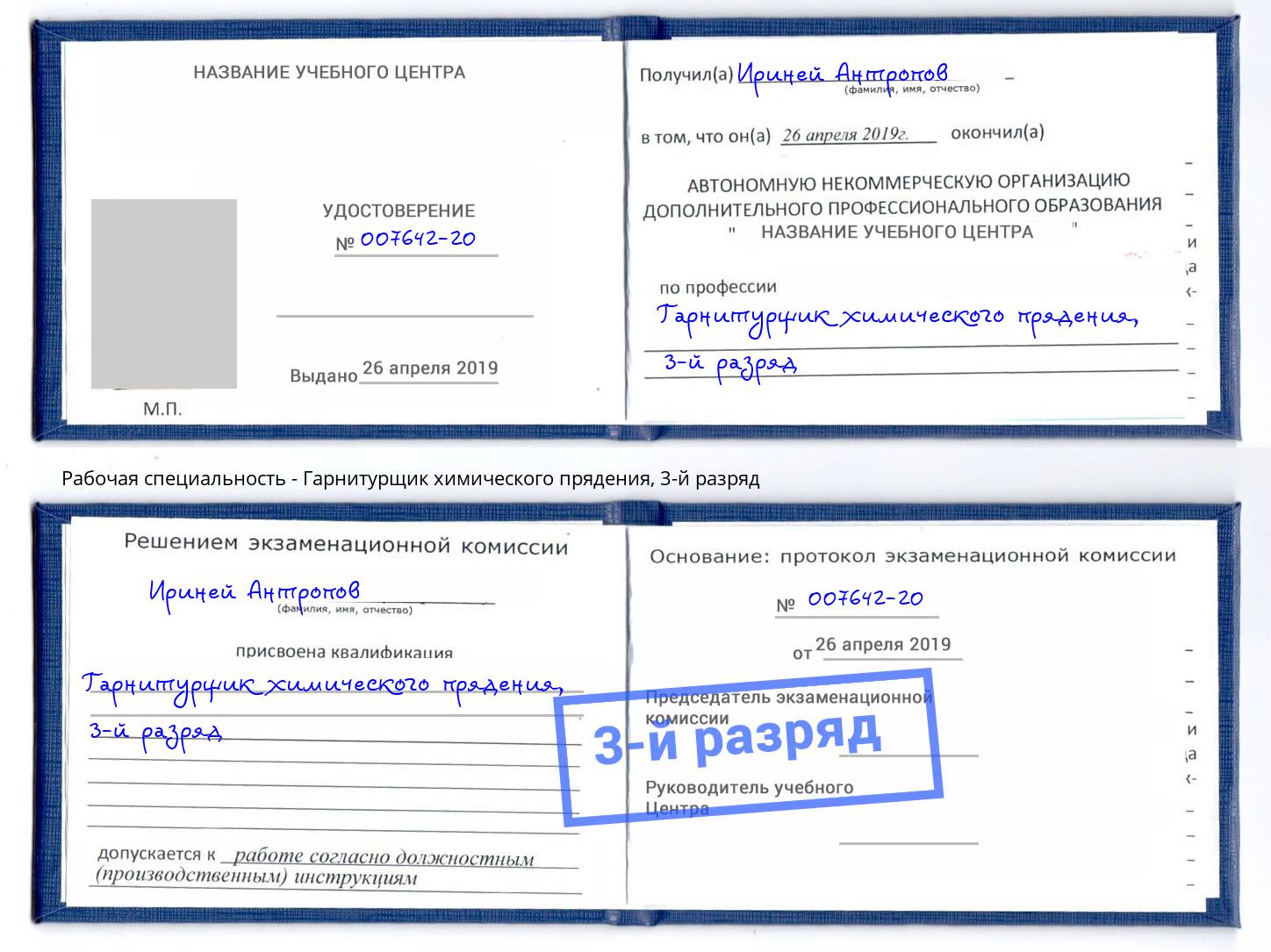 корочка 3-й разряд Гарнитурщик химического прядения Сланцы