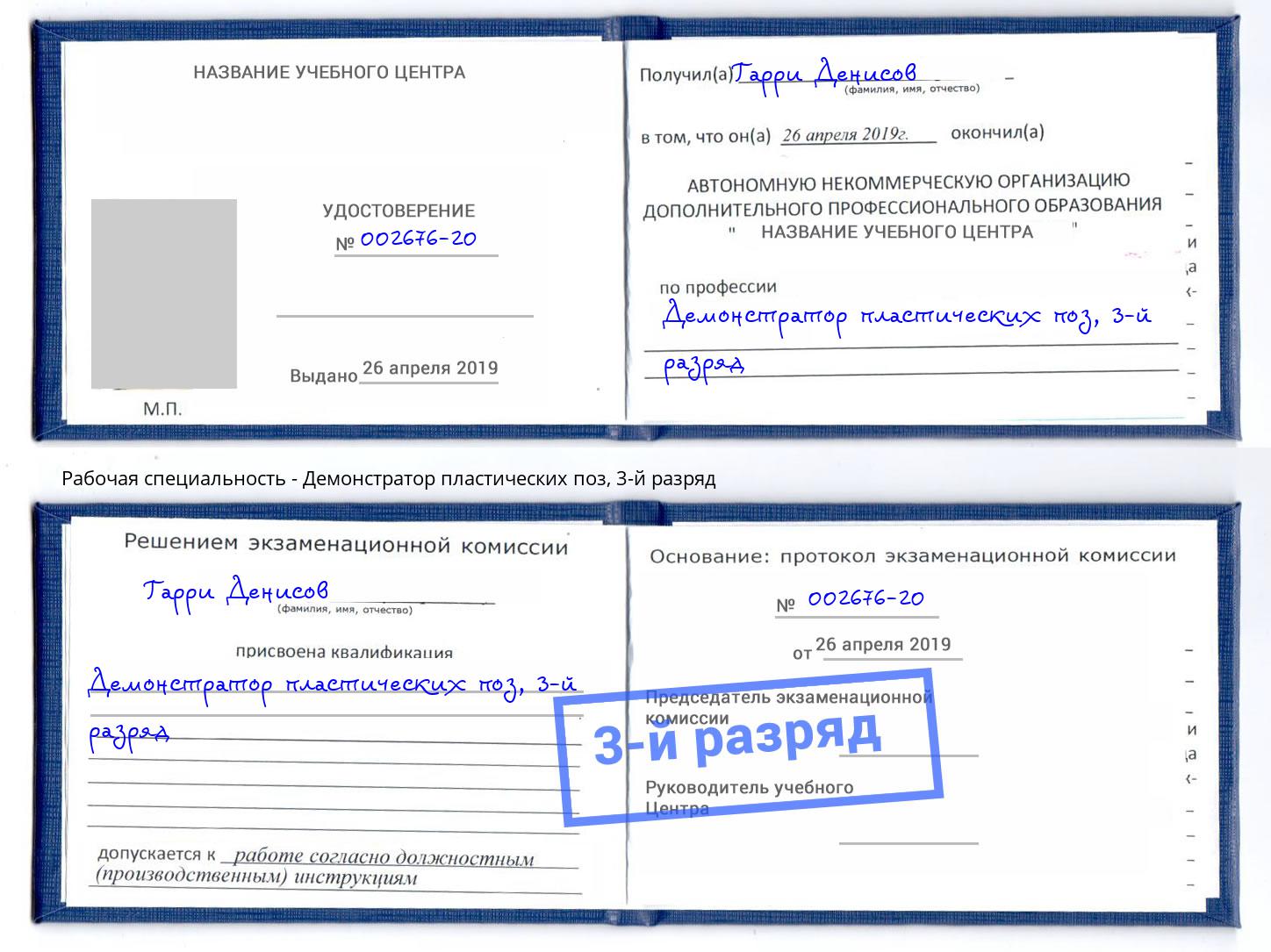корочка 3-й разряд Демонстратор пластических поз Сланцы