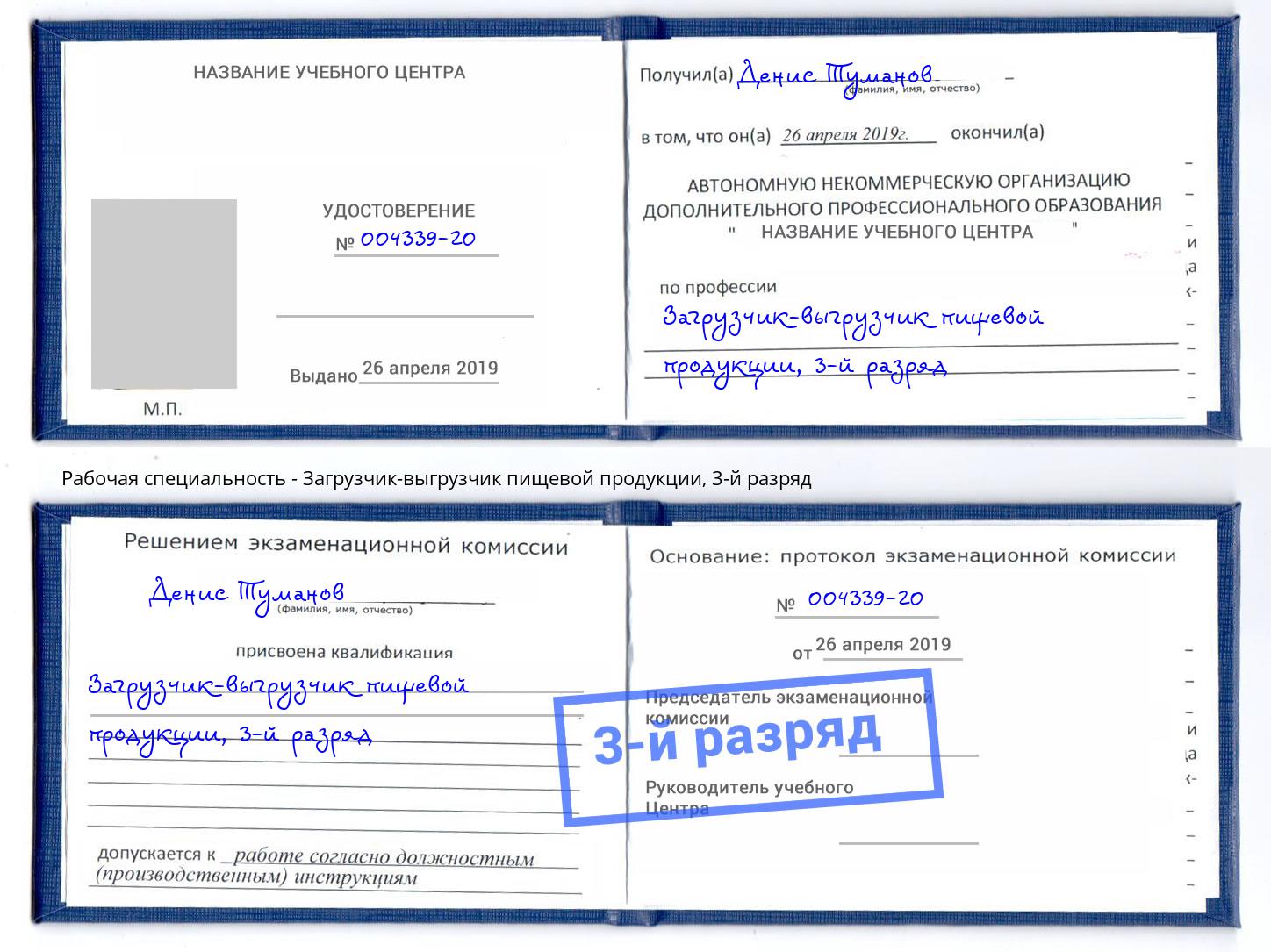 корочка 3-й разряд Загрузчик-выгрузчик пищевой продукции Сланцы
