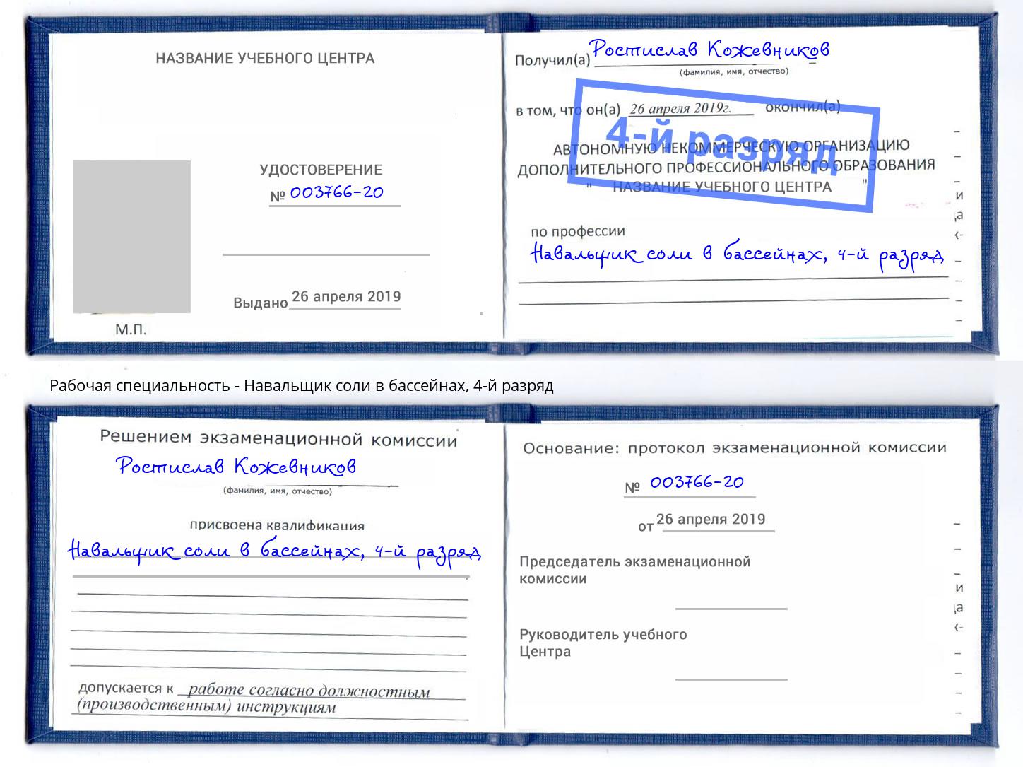 корочка 4-й разряд Навальщик соли в бассейнах Сланцы