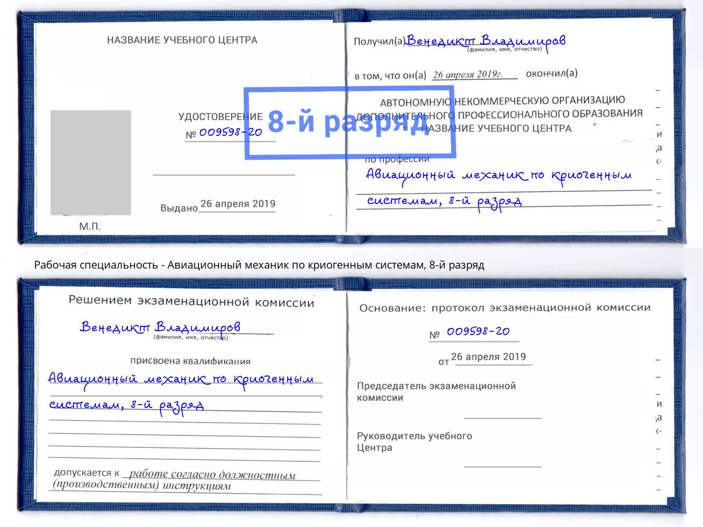 корочка 8-й разряд Авиационный механик по криогенным системам Сланцы